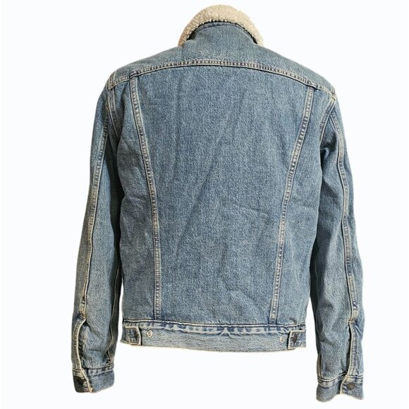 Levis Mens Sherpa-Lined Denim Trucker Jacket Blue Medium Warm Casual Outerwear - Picture 2 of 15